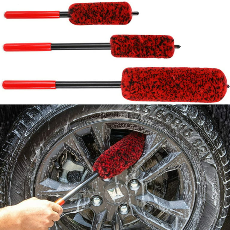3Wliners 3W Car Wash Brush & Tire Rim Brush Set Kit Car Care Tire Rim Cleaner Bristles, Car Brush & Rim Brush Set