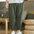 thumbnail image 2 of HOOMEUMY Men's Harem Pants Linen Cotton Loose Fit Bound Feet Workout Casual Joggers Drawstring Trousers with Pockets Green XXXL, 2 of 5