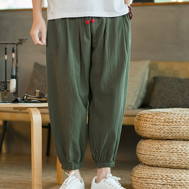 Pantalones largos de verano para hombre, leggings casuales de algodón y lino para exteriores, pantalones para hombre