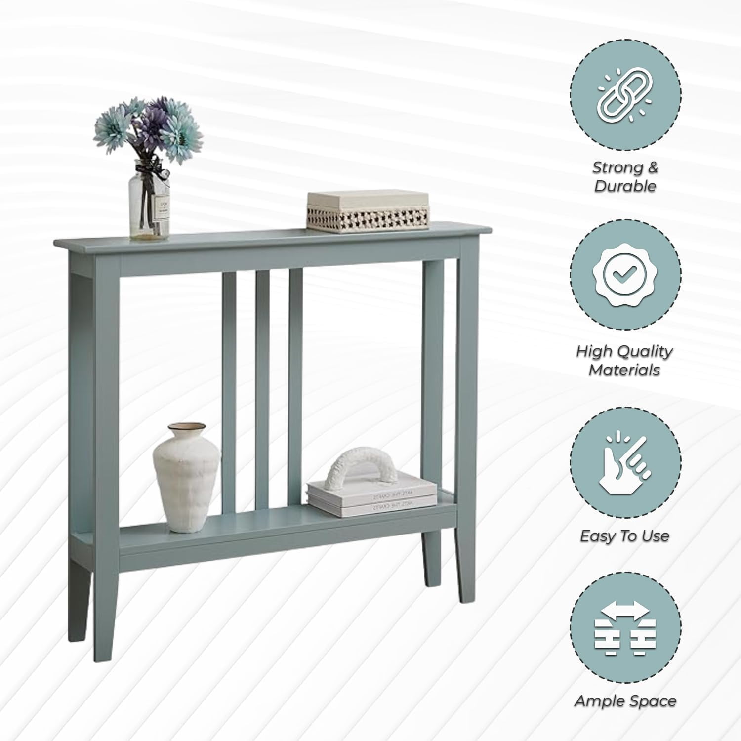 Kings Brand Furniture Ice Blue Wood Entryway Console Table – Narrow Hallway Storage for Foyer & Living Spaces.