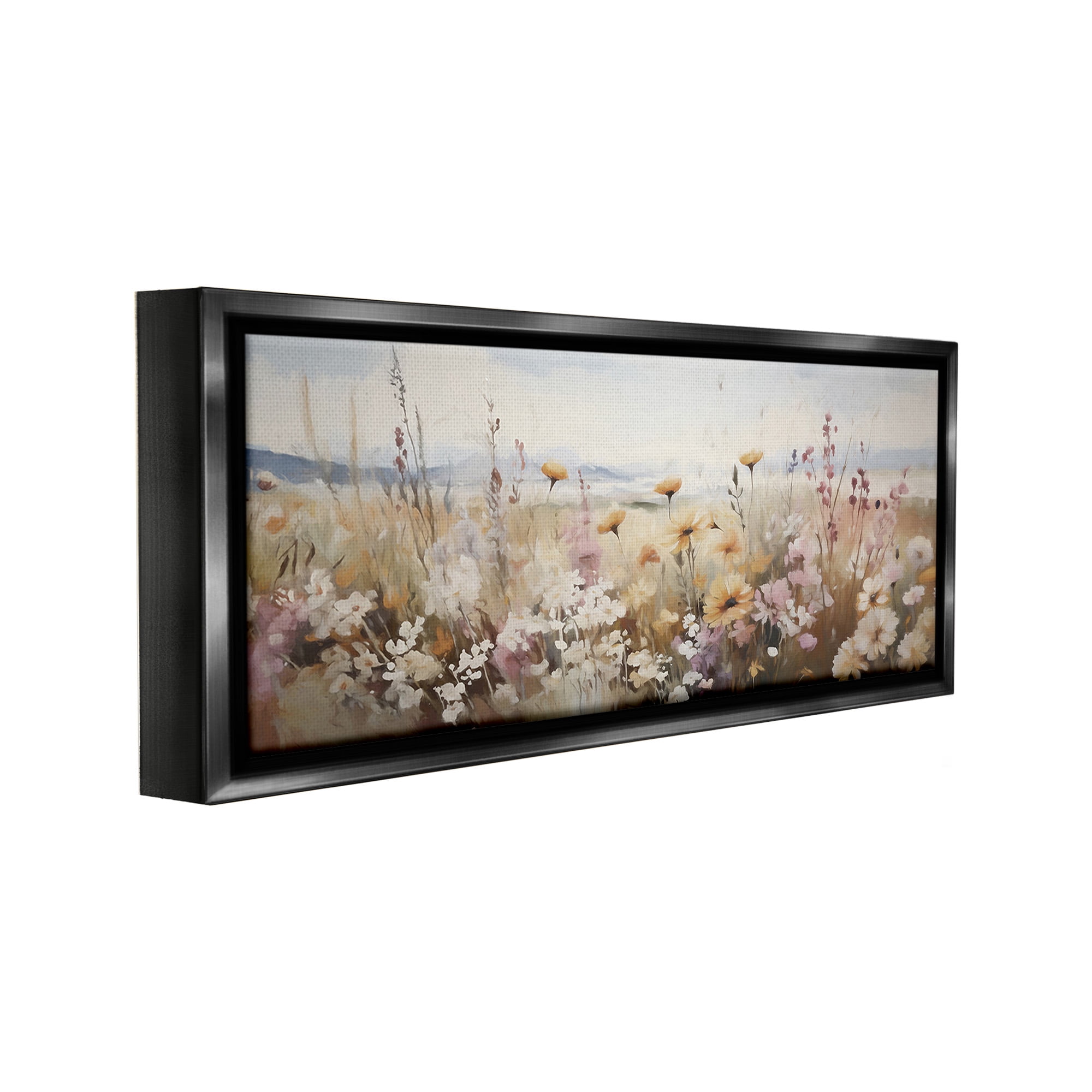 Stupell Industries Mountain Meadow Blooms Botanical & Floral Painting Black Floater Framed Canvas Art Print Wall Art, 25 x 11