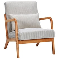 PAPROOS Mid-Century Modern Accent Chair, Fabric Arm Chair with Solid Wood Frame and Pillow, Upholstered Armchair Comfort Reading Chair Lounge Chair for Living Room Bedroom Sunroom, Beige