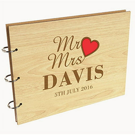 Darling Souvenir Personalized Engraved Laser Cut Wedding Guest Book Wooden Cover Sign-in Book Registry Guestbook Scrapbook-7X
