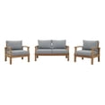 thumbnail image 2 of Modway Marina Modern Wood 3-Piece Patio Teak Sofa Set in Natural/Gray, 2 of 6
