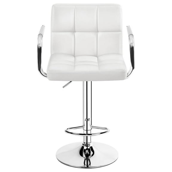 Bar Stools with Back and Armrests, Adjustable Swivel PU Leather Bar Chairs for Kitchen Counter, Home, White