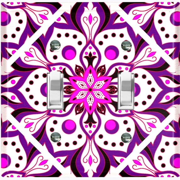 Metal Light Switch Plate Cover Purple Pink Flower Mandala Tile Pattern MDL036