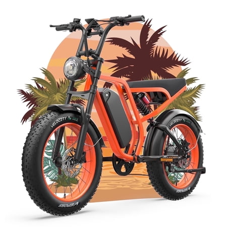 Bluvall Electric Bike, Peak 1500W 35MPH 20" Fat Tire E-Mountain Bikes, 52V 20Ah Ebike for Adults, Full Suspension Hydraulic Brakes UL2849 - Orange