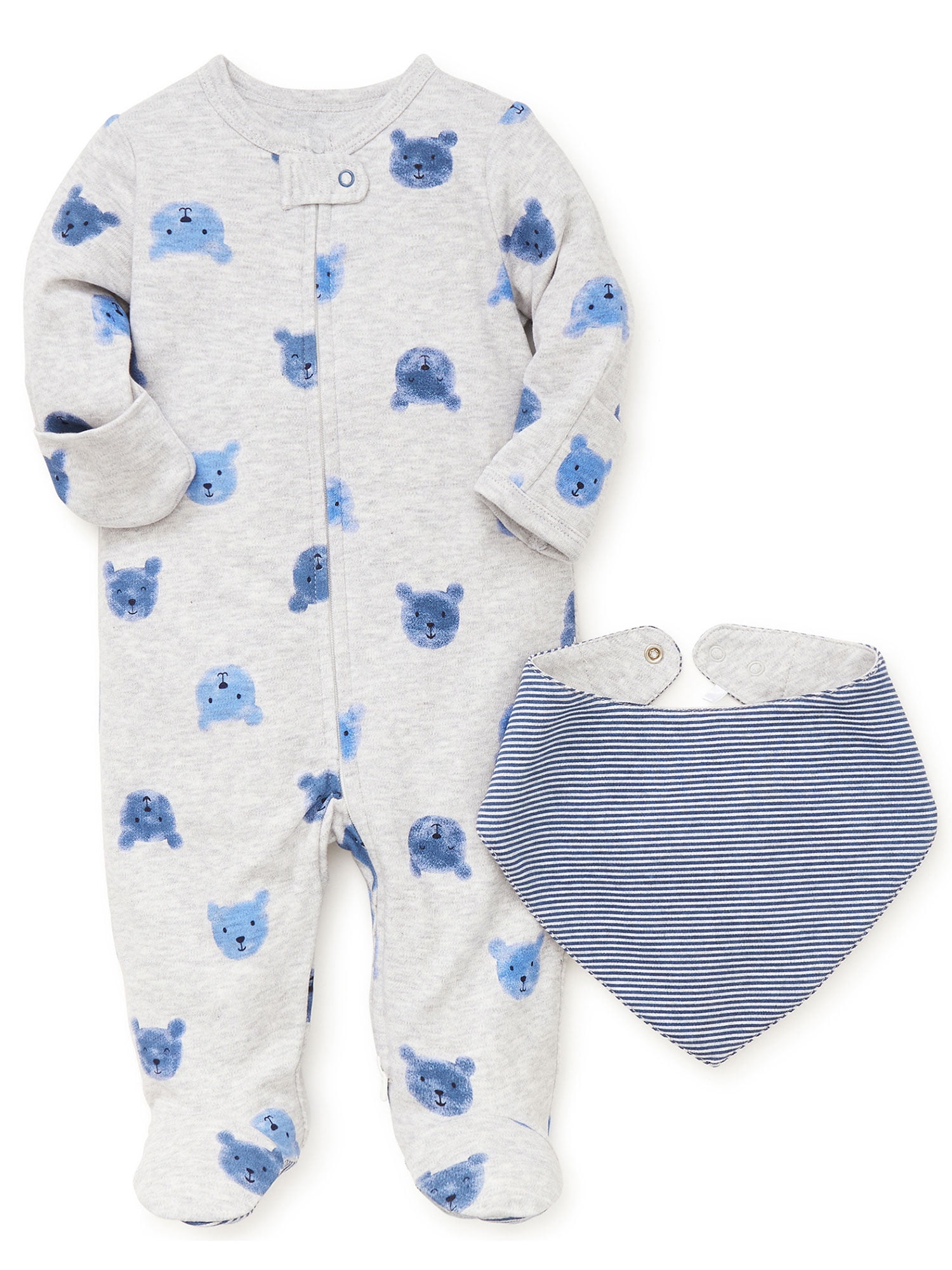 Baby Sleepers Grey and Blue Bear OnePiece Zipper Footie Pajamas and