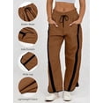 thumbnail image 4 of Women's Elastic Waist Wide Leg Baggy Drawstring Waisted Contrast Color Workout Track Pants for Casual Work Light Brown XXL, 4 of 7