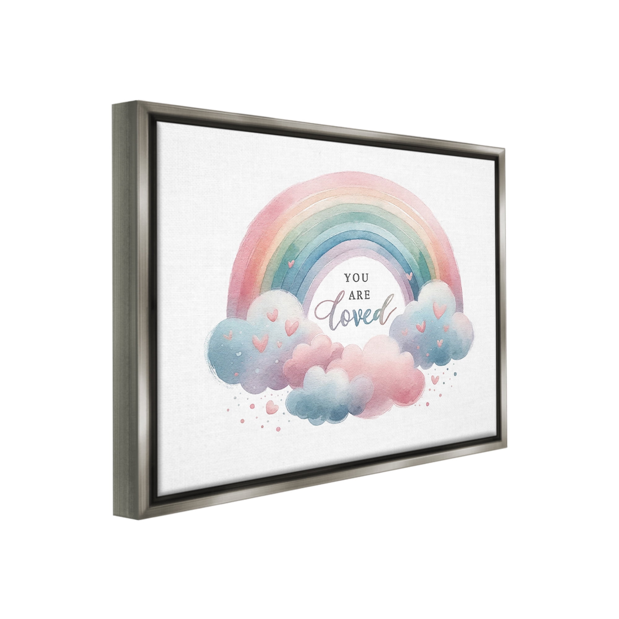 Stupell Industries Loved with Pastel Rainbow Inspirational Painting Gray Floater Framed Canvas Art Print Wall Art, 31 x 25