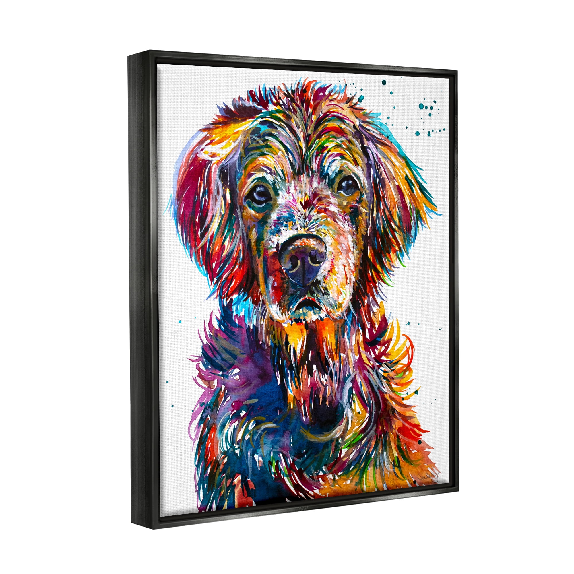 Stupell Vivid Dog Face Pet Portrait Animals & Insects Painting Black Floater Framed Art Print Wall Art