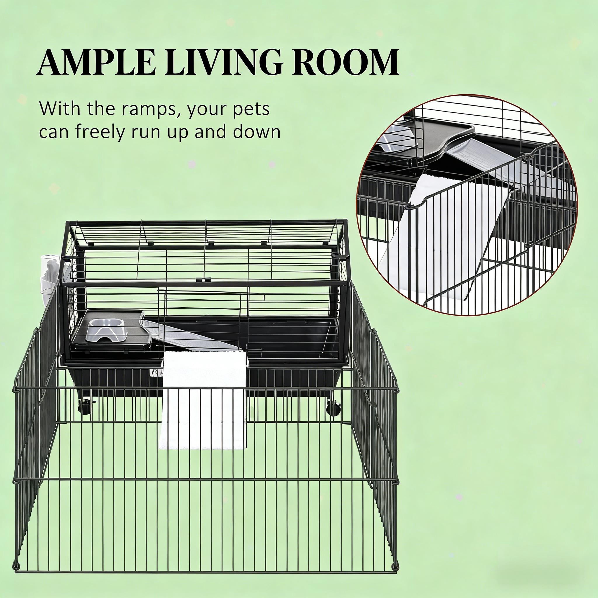 Rolling Metal Small Animal Hutch Cage, Small Pet Hutch Spacious Pet House