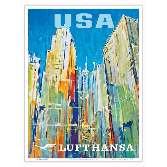 USA - Lufthansa German Airlines - Vintage Airline Travel Poster c.1962 - Master Art Print (Unframed) 9in x 12in