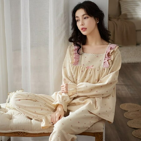 

DanceeMangoo Cotton Pijama Set Womens Sleepwear Tops Long Pyjamas Set Autumn Winter Homewear Women Casual Sleepwear Nightwear Pajama Sets