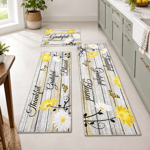 Yellow 3-Piece Non-Skid Kitchen Rug Set, 17"x30", 17"x47", 17"x59"