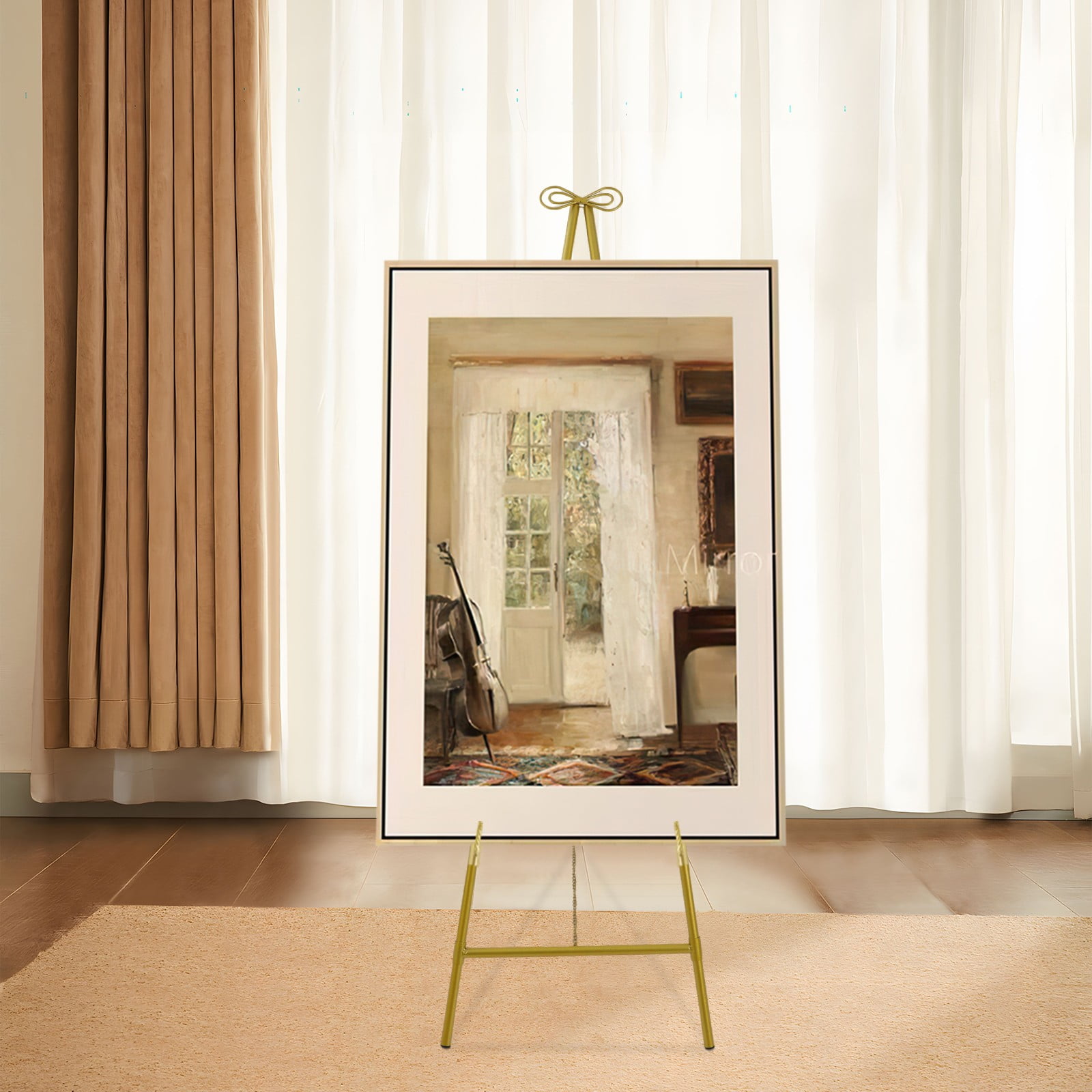 Gold Display Easel Stand, Large Floor Standing Easel, Display Stand for Wedding Display Easels Metal Tall Adjustable Display Stand Easel with Bow Top (41.5 * 60 * 127cm)