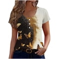 thumbnail image 2 of Maqroz Womens Pleated T Shirts Round Neck Short Sleeve Button Down Floral Printed Summer Tops Casual Loose Fit Blouses 2026 Black XXL, 2 of 5