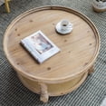 thumbnail image 5 of Tcbosik Round Coffee Table for Living Room, Fir Wood Legs with Wicker Storage Shelf, 29.7"L x 29.7"W x 16.5"H, Brown, 5 of 12
