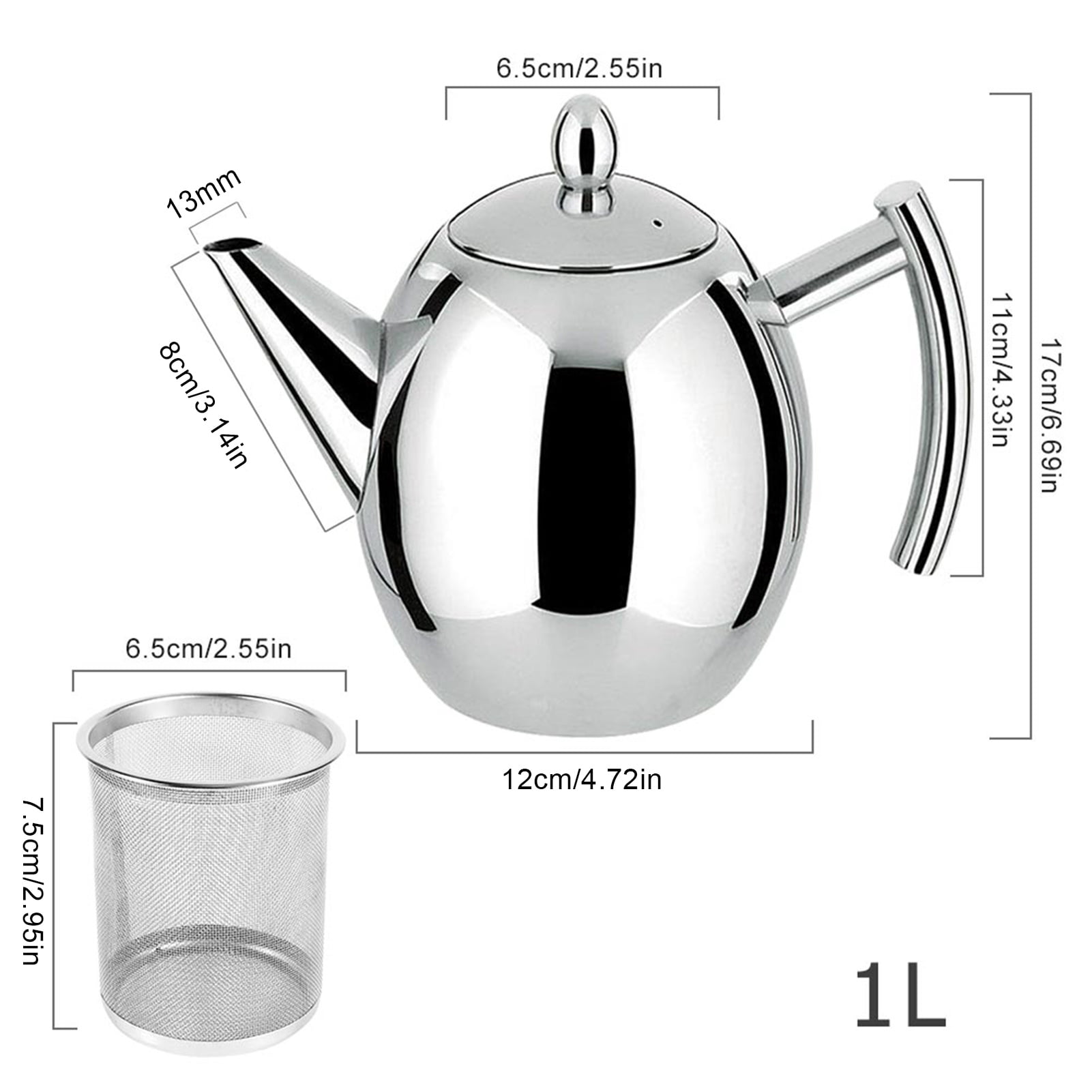 Thick Stainless Steel Tea Pot Insulated Kettle Thermal Teapot Water Pot for  Kitchen Restaurant Hotel (Silver, 1L)