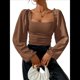 thumbnail image 1 of Blusa Corta de Larga con Cuello Cuadrado y Mangas Abullonadas para Mujer Marrón Oscuro L, 1 of 10