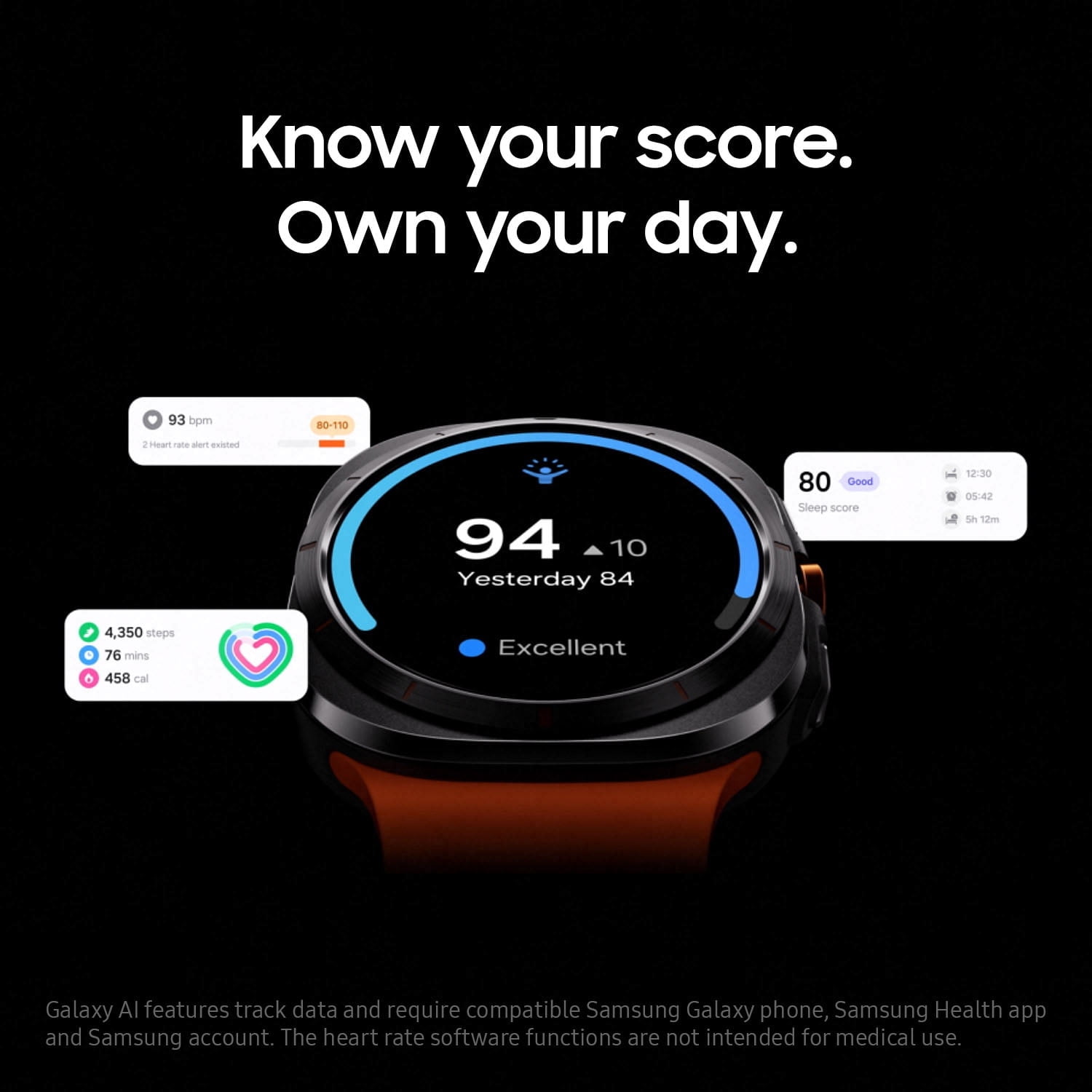 Samsung Galaxy Watch Ultra 47mm Smart Watch, Titanium, LTE (Titanium Silver w/Orange Band)