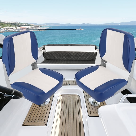 Gaderth 2 Pack Folding Boat Seats Low Back, Fishing Boat Seat With Thickened Sponge Padding, Weather-Resistant Captain Chairs Bass Boat Seats For Fishing, Cruises, Sightseeing, Speedboat
