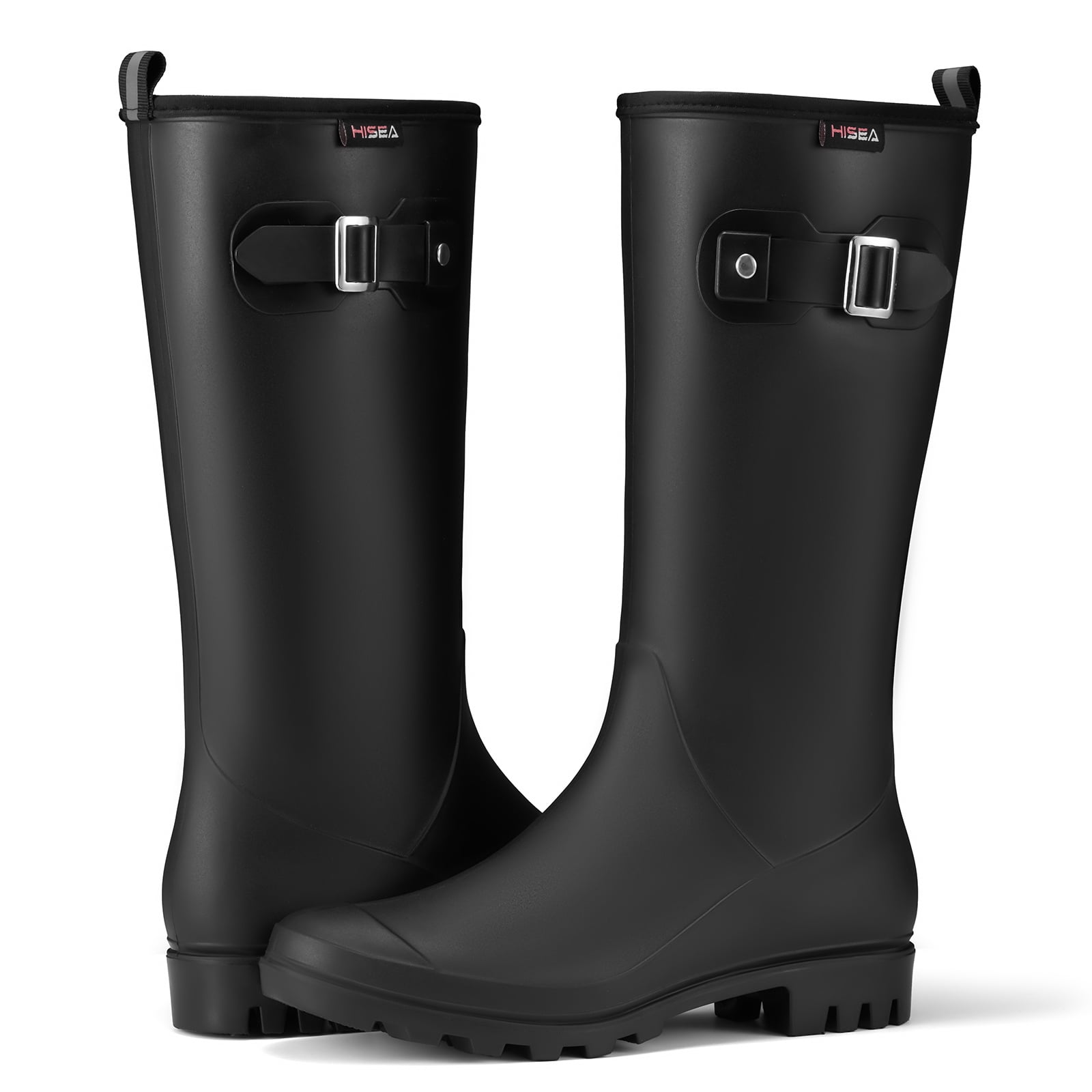 HISEA Women's Slim Calf Waterproof Tall Rain Boots, Anti-Slip PVC Rubber Boots with Comfortable Insole for Outdoor Work & Walking，Black，Size 10