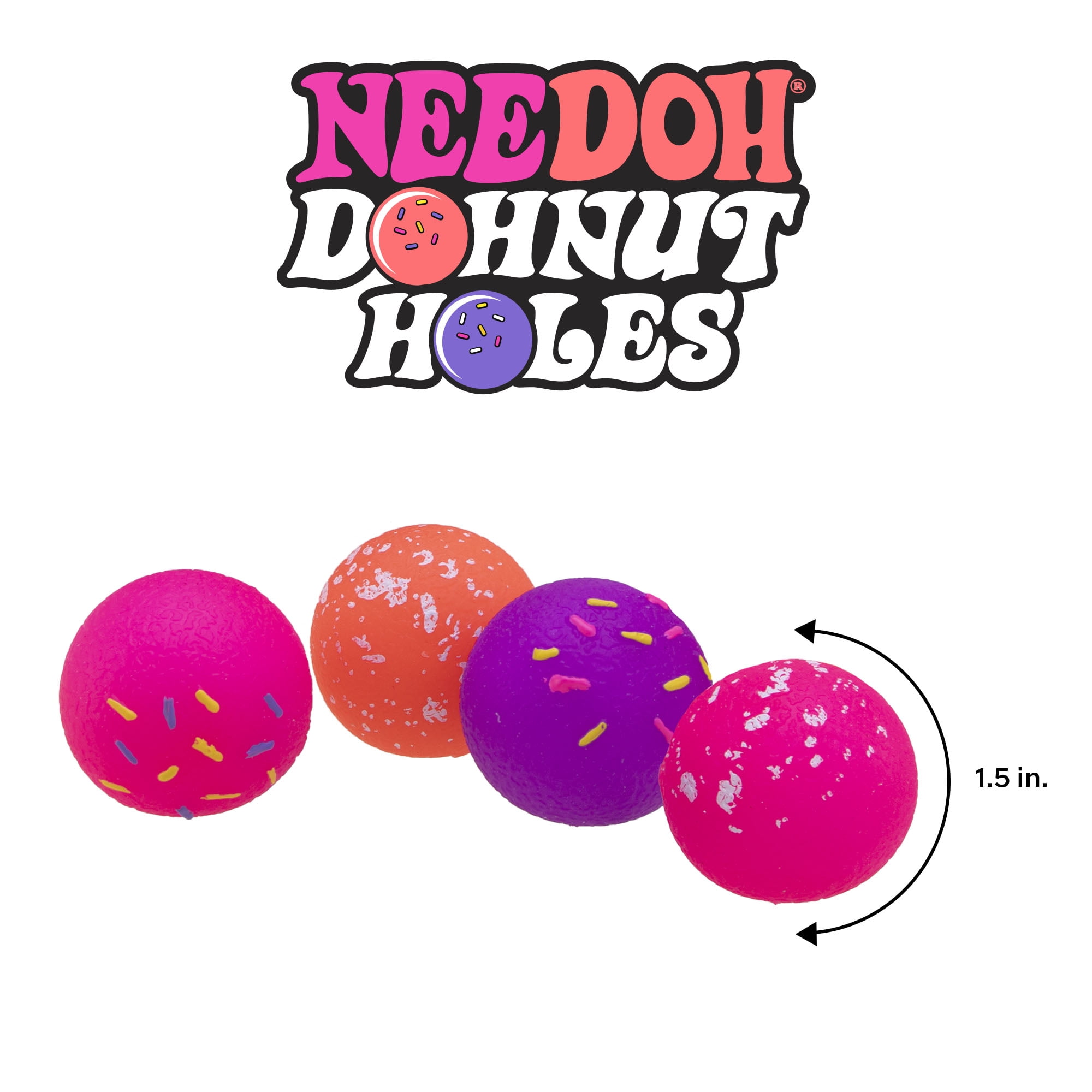 NeeDoh Donut Holes Sensory Squeeze Toy Set, 4 Pack Squishy Stress Balls with Dough Filling, Ages 3+
