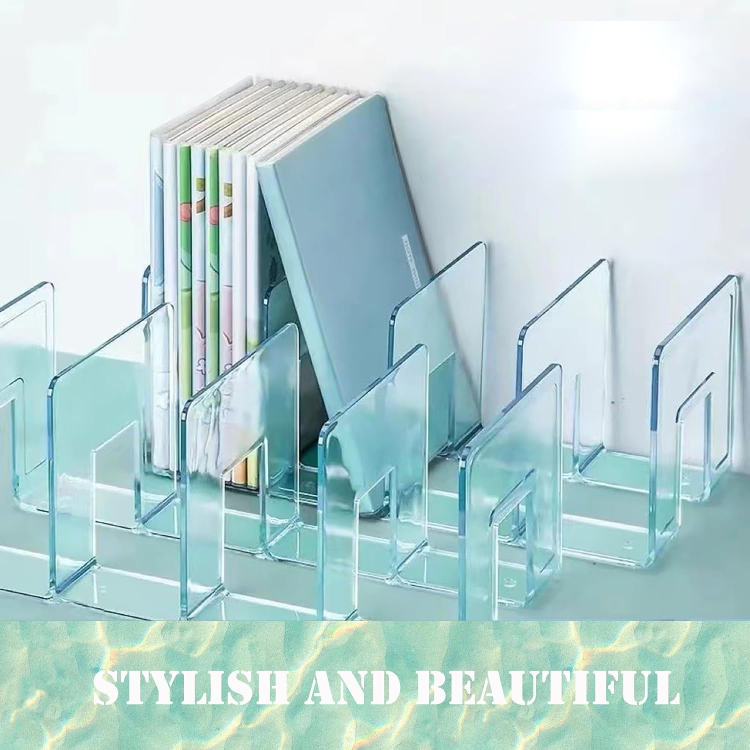Acrylic Desk File Sorter,Clear Purse/Handbag Organizer,Desktop File Divider,Book Organizer,Office Supplies Stand,Folder Bookshelf for Envelopes,Document,Notebook,4 Sections,Clear,2 Pcs