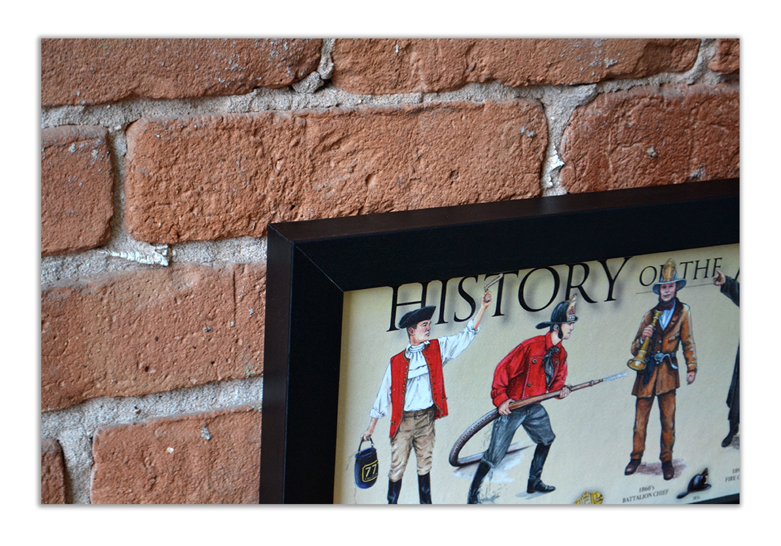History of the American Firefighter - Framed 1", printed with a matte finish, 6" x 24"