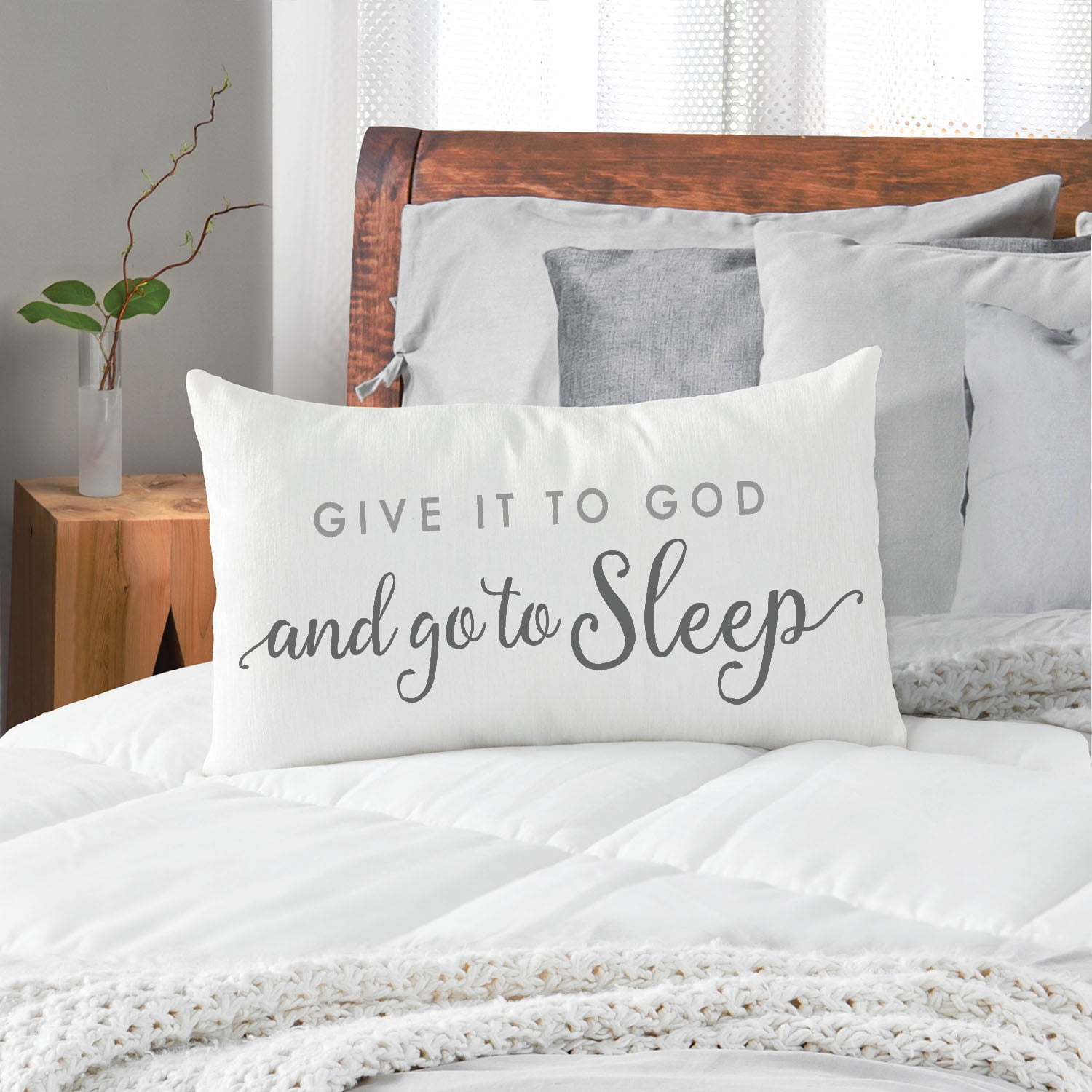 Personalized Planet Give It To God and Go To Sleep Lumbar Throw Pillow with White Rectangular Removable Cover | Spiritual Decoration for Chair Sofa Couch Living Room or Bedroom of Faith | 20x12