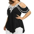 thumbnail image 3 of SDNall Plus Size Off The Shoulder Tops for Women Lace Neckline & Lace Straps Tops Fashion Plus Size Tiered Lace Appliques Cold Shoulder V-Neck T-Shirt Tops Womens Lace Shirt (Black,Sizes:XL-5XL), 3 of 9