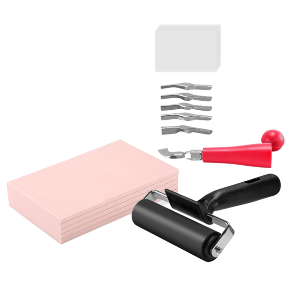 Linoleum Blocks for Printmaking, 5 4inch X 6inch Soft Rubber Linoleum Blocks, Engraving Tools - Ideal for Stamp Making