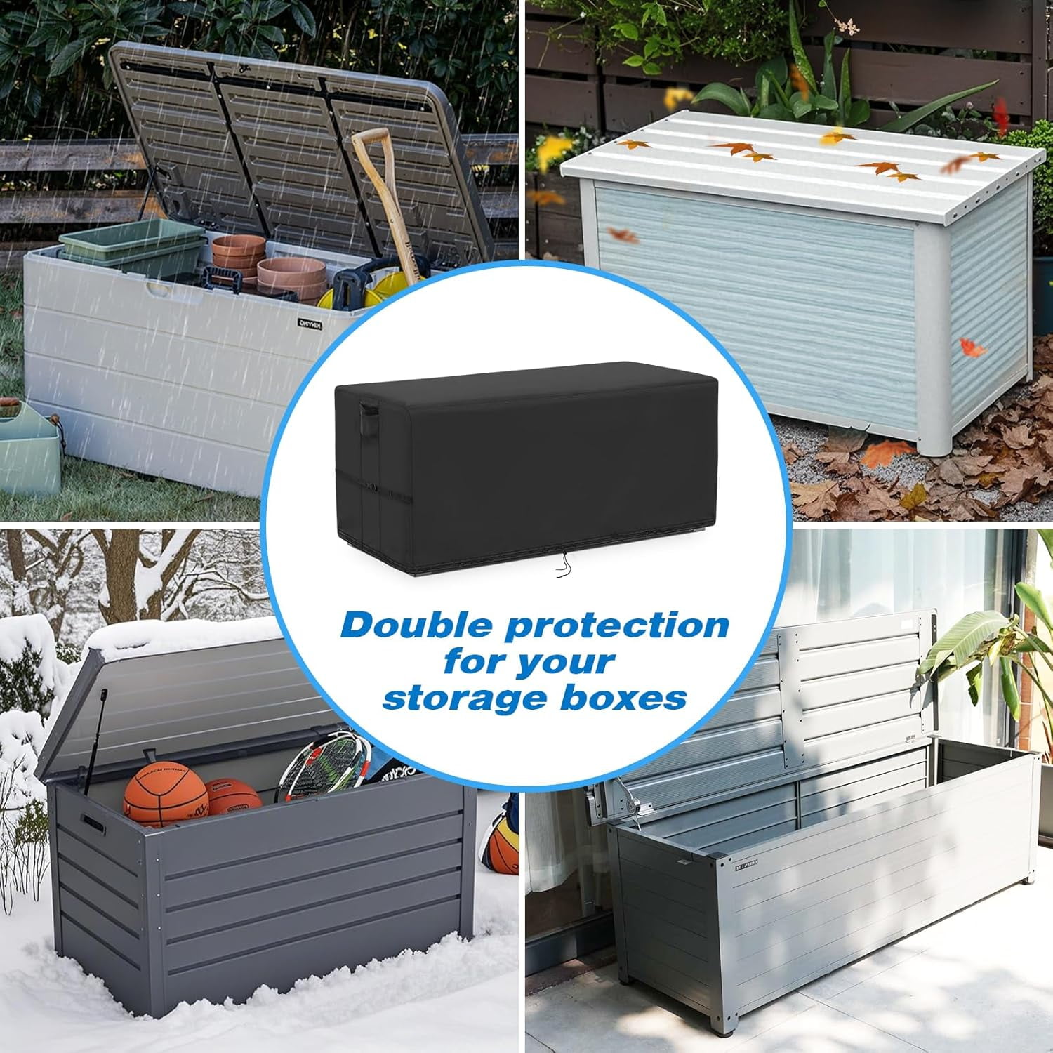 Kingling Deck Box Cover, Outdoor Storage Box Cover for Keter 71 Gallon Deck Box, Waterproof Outside Patio Storage Bench Deck Boxes Covers Black (46" L x 18" W x 23" H)