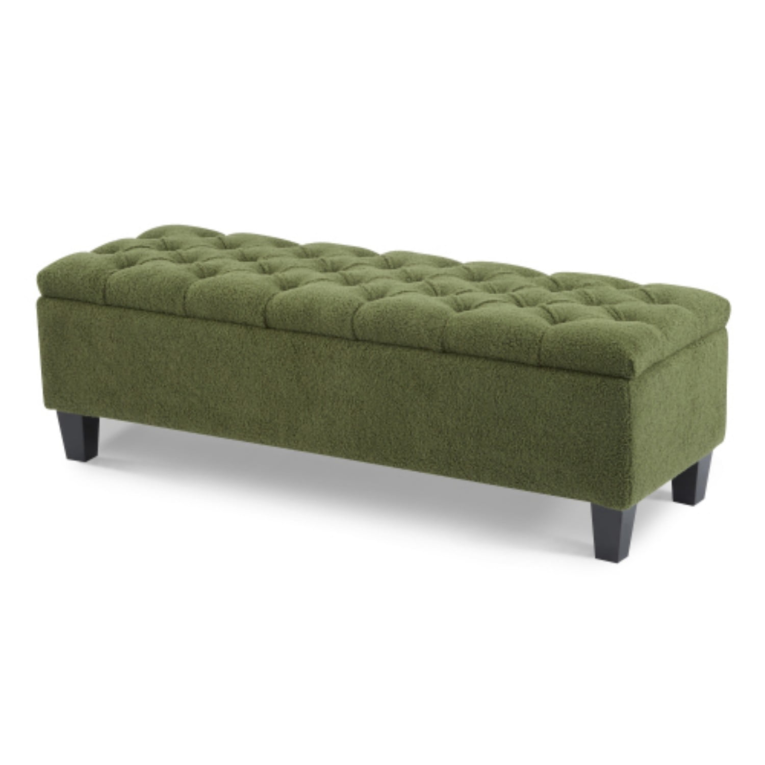 Storage Ottoman Bench with Hinged Lid, Green PU Upholstered Entryway Bench with Rubber Wood Legs, Bedroom Living Room Bench, 300 lbs