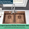 thumbnail image 4 of Strictly Sinks 33 Inch Topmount Copper Double Bowl Kitchen Workstation Sink with Accessories & Two Drains, 4 of 8