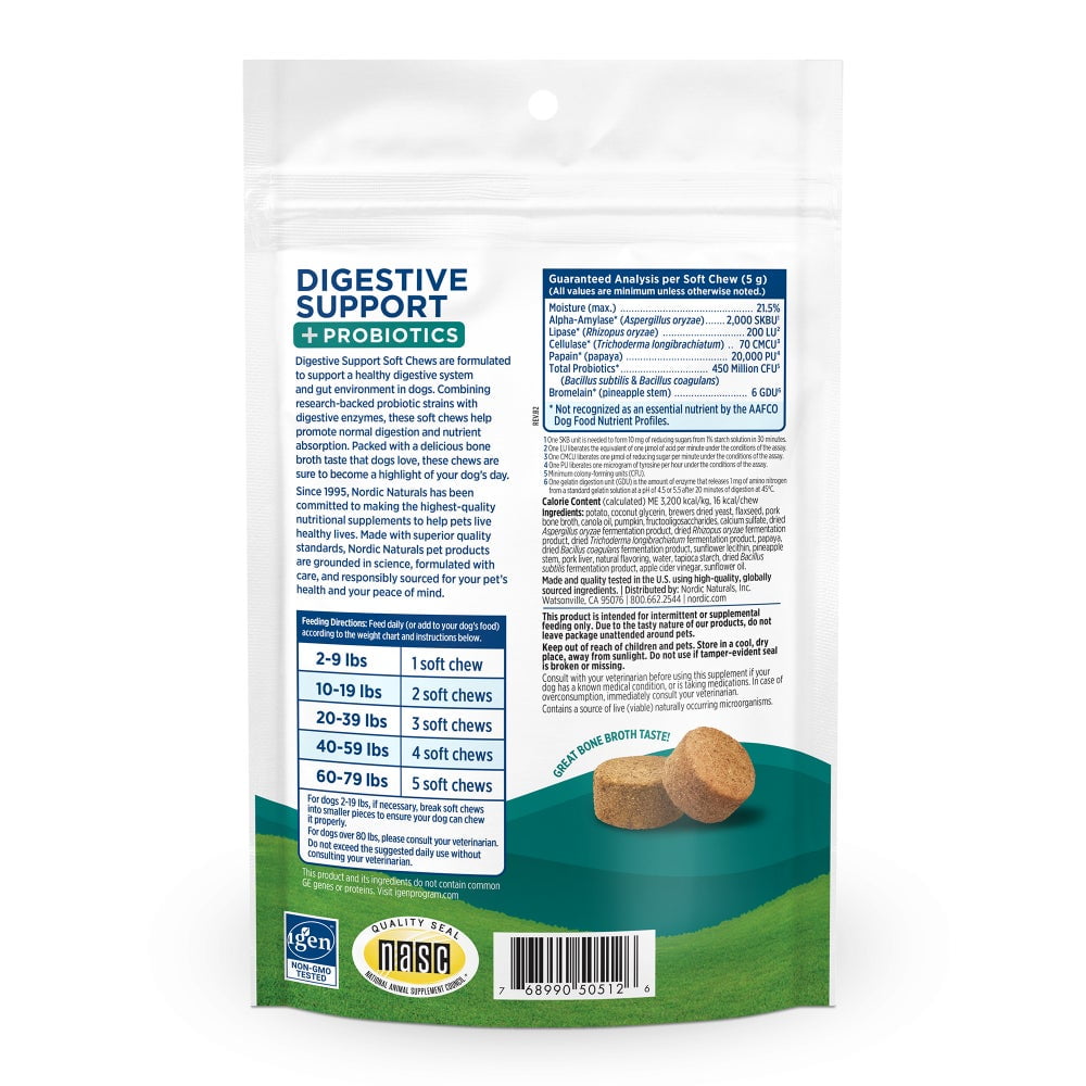 Nordic Naturals Pet Digestive Support with Probiotics, Bone Broth Flavor - 30 Soft Chews