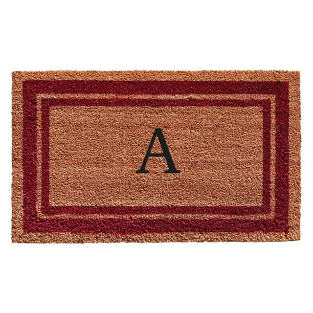 Calloway Mills 152992436A 24 x 36 in. Burgundy Border Monogram Rectangular Doormat, Natural - Letter A