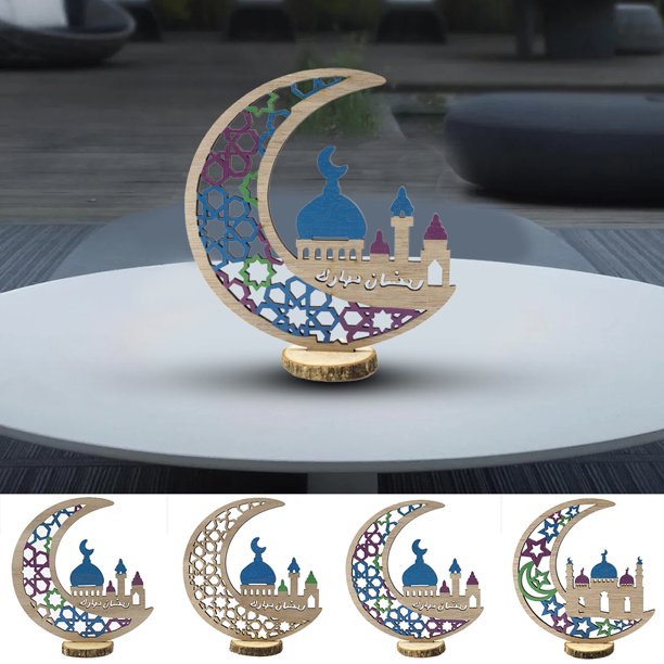 Eid Mubarak Wooden Ornaments Ramadan Moon Star Tabletops Decorations