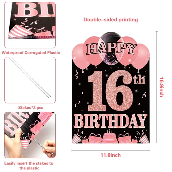 MALLMALL6 Birthday Yard Sign, 11.8 x 16.9 inch, Waterproof, Rose Gold ,1 Count