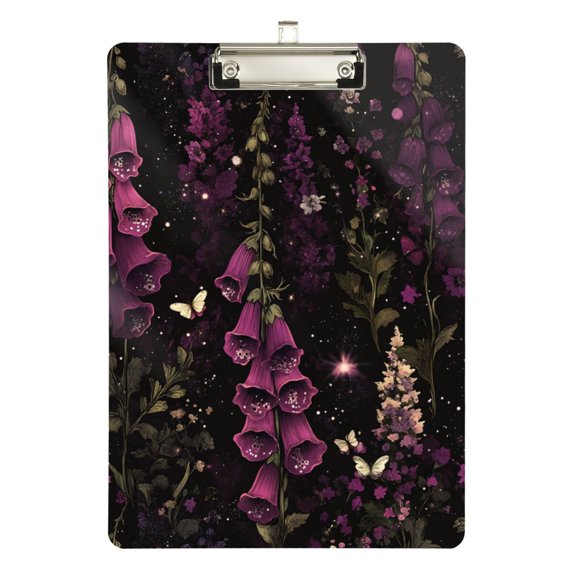 FORMRS Acrylic Clipboard with Low Profile Clip Standard A4 Letter Size, 12.5" x 9", Dark Purple Floral Pattern