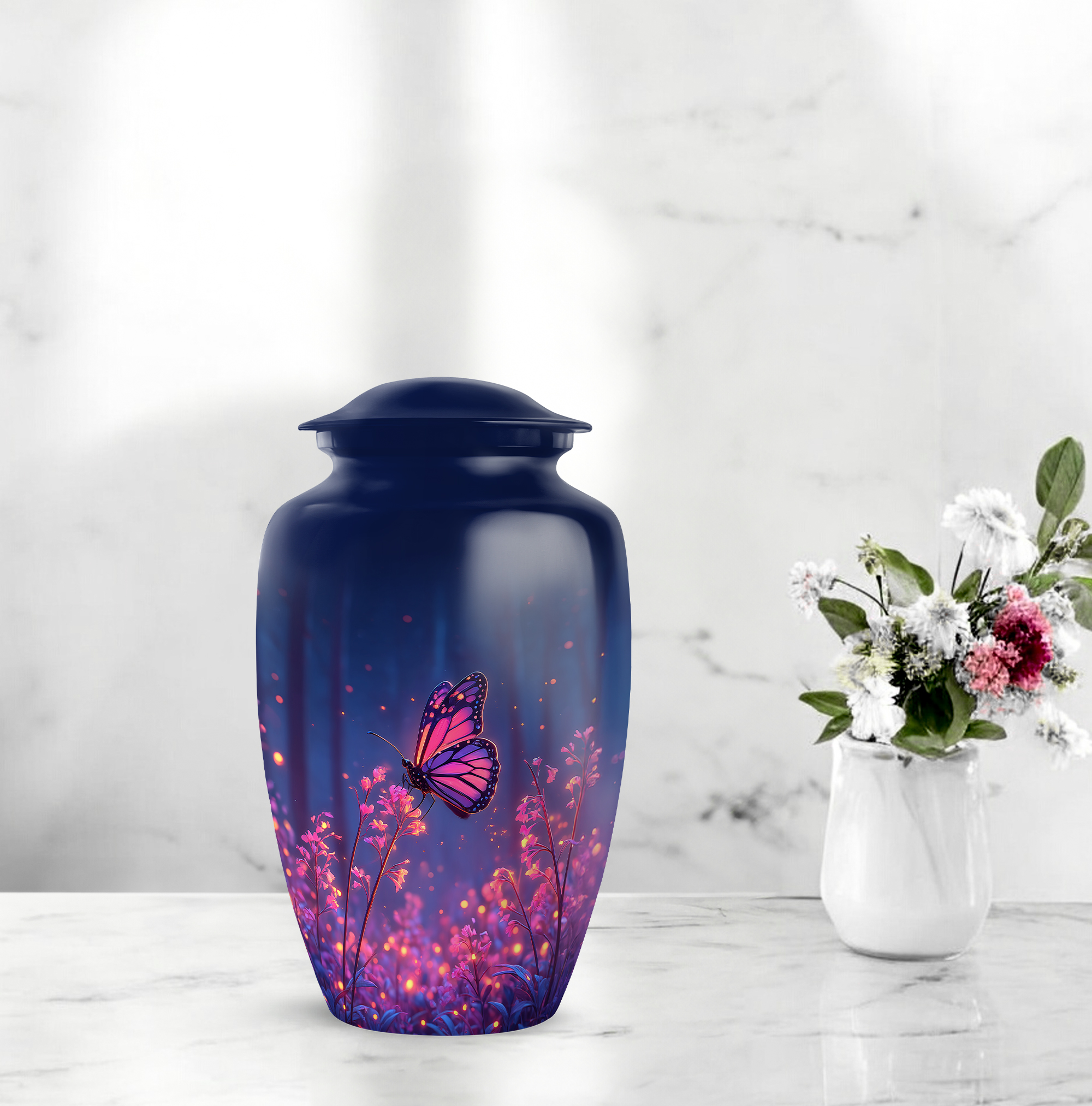 Butterfly Keepsake Urns For Ashes Adult Man Set Of 4 - Pink Flowers Cremation Urns For Human Ashes Adult Female - 1 Large Urn For Brother And Sister - Blue Mini Urn For Mother (10&3) Inch