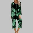 thumbnail image 2 of XFLWAM Women's Sleepwear Capri Pajama Sets Long Sleeve Two-Piece Pjs Crew Neck Lounge Sets Tops & Capri Pants with Pockets, 2 of 5