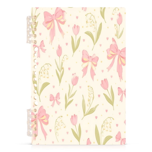 A5 Spiral Notebook 60 Sheets 80gsm Paper Ruled Journal Spring Floral Bow Pattern