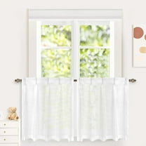 DriftAway Pinch Pleat Kitchen Curtains Linen Textured Short Linen Drapes for Small Window Bathroom Laundry Room 2 Panels Cafe Curtains Back Tabs Farmhouse Rustic Drapes 30 x 36 Inches Birch White