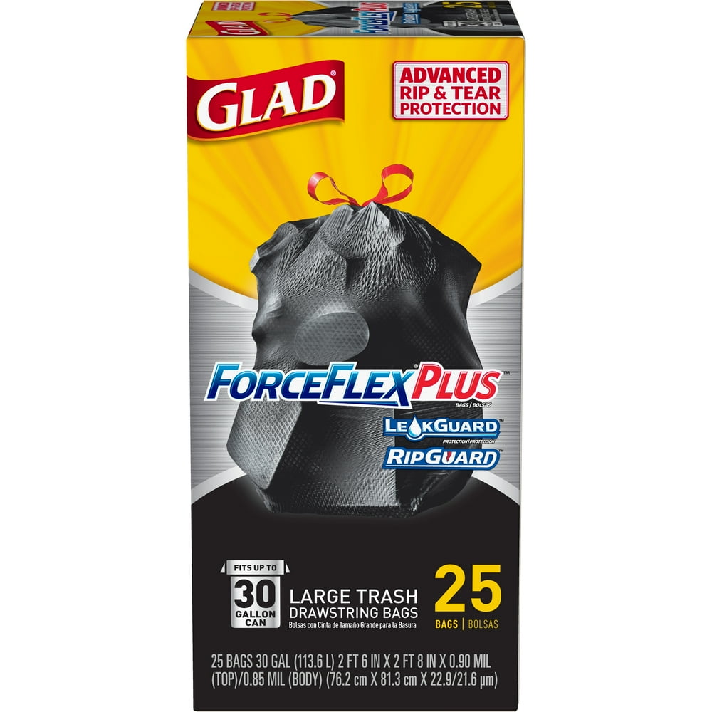 Glad ForceFlexPlus Drawstring Large Trash Bags 30 Gallon 25 ct