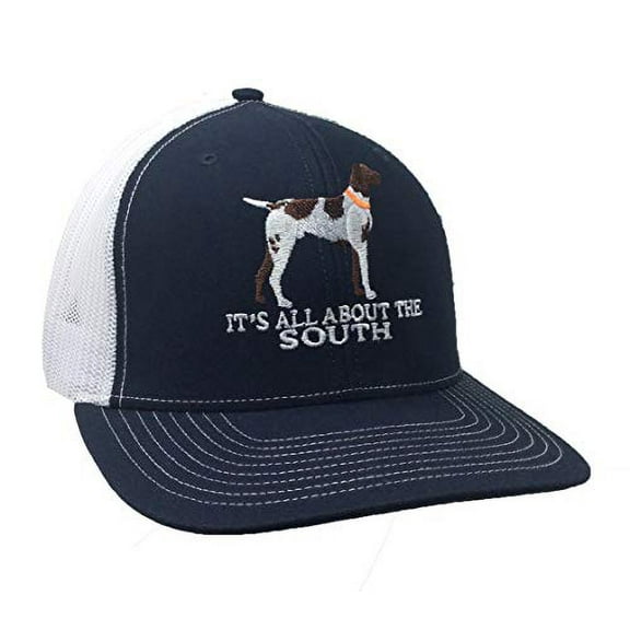 It's All About The South Pointer Dog Trucker Mesh Snapback Hat-Navy-White Mesh