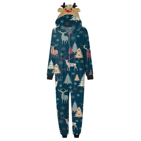 

AOOCHASLIY Family Christmas Pajamas Clearance Onesie Pajamas Moms Jumpsuit Parent-kid Warm Xmas Set Printed Home Wear Hoodid Pajamas