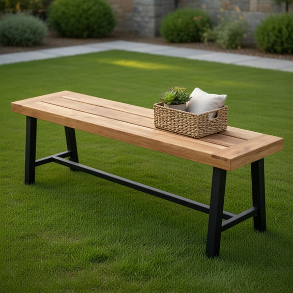 GVN Patio Bench Weatherproof Outdoor Bench, 63 Inch 3-Person Acacia Patio Wood Outdoor Backless Bench-Set of 2