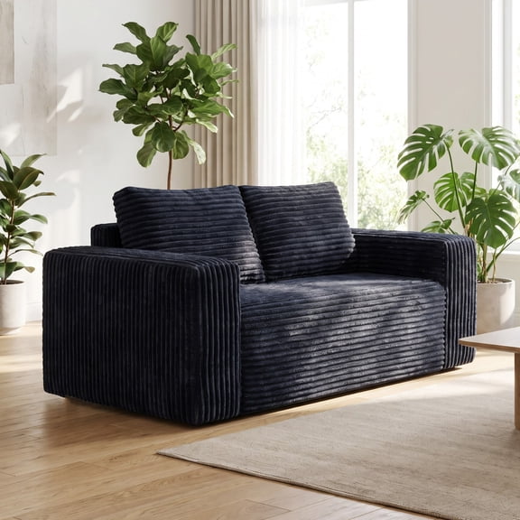 HOQBN 63 Inch Loveseat Sofa,Upholstered Compressed Couch with High-Density Foam Cushion,Corduroy No Frame 2-Seat Loveseat,Comfortable Floor Sofa for Bedroom,Office,Living Room,Small Spaces,Dark Gray